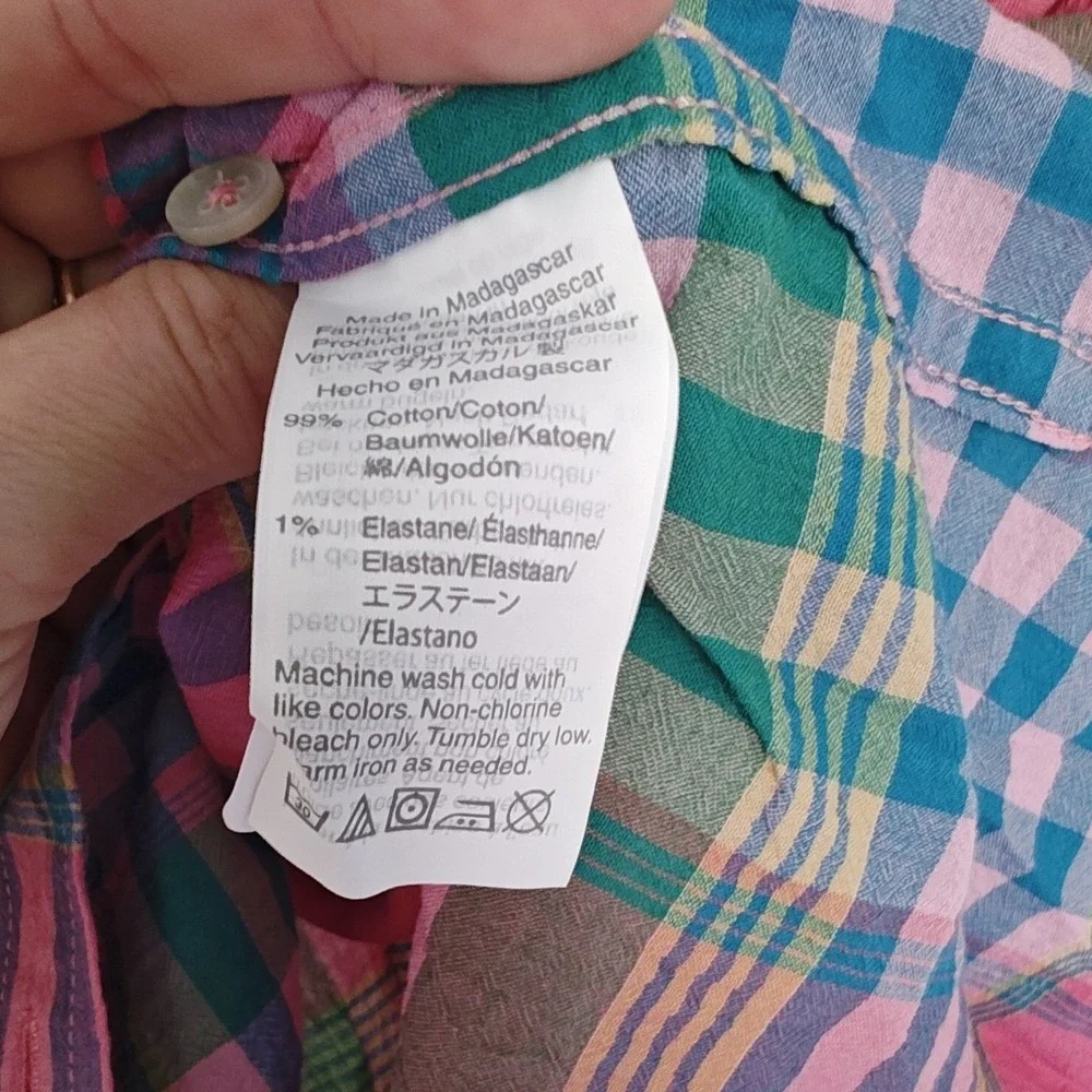 J Crew Classic Fit Boy Shirt Crinkle Pink Blue‎ Plaid Button Front L3218 4 - Picture 6 of 7